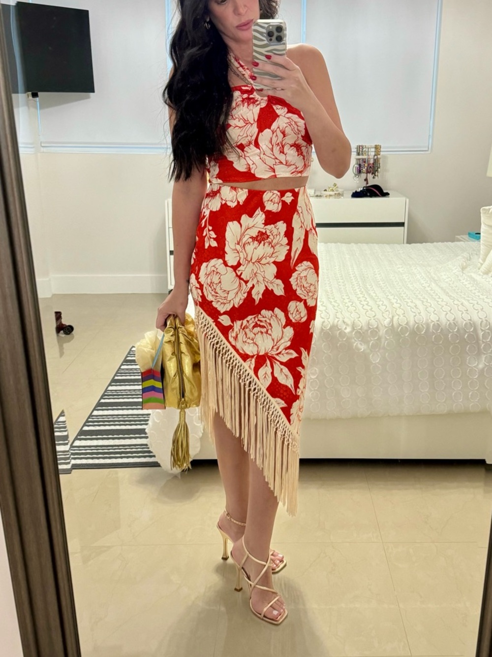 Floral Two-Piece Set with Fringe